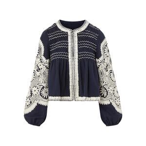 Veronica Beard womens navy/off white Dorian embroidered linen blend jacket NWT S